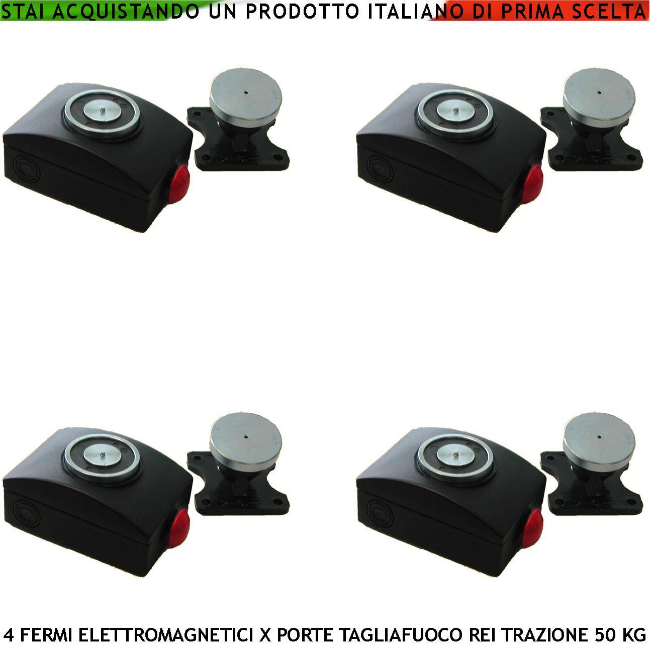FERMAPORTA TAGLIAFUOCO REI NERO 4 PEZZI FORZA DI TRAZIONE MAGNETE 50 KG ANTINCENDIO ALIMENTAZIONE 22/28 VCC-0