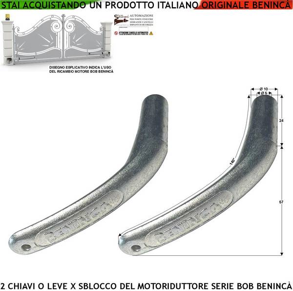 Chiave Per lo Sblocco del Motoriduttore BOB della Benincà 2 Leve Utili Per L'Aperetura Cancello in Mancanza di Rete El