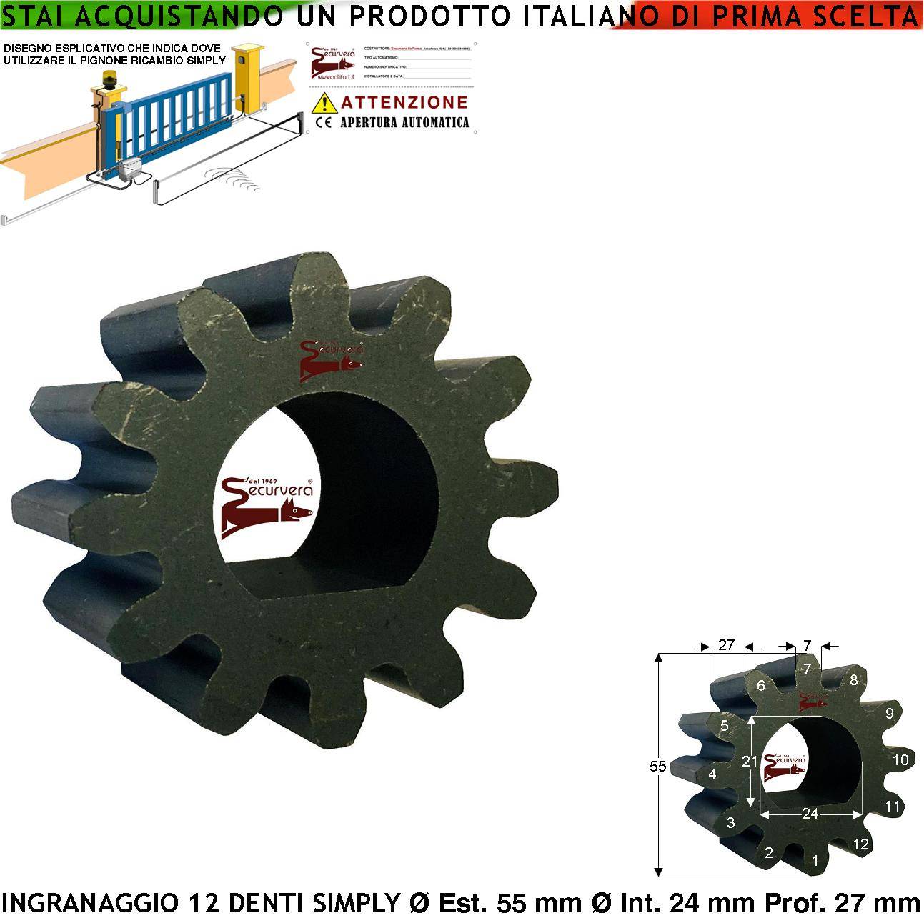 Ingranaggio Z12 Adatto Alla Cremagliera Universale M4 Pignone Ricambio Motore Simpy e Geko Del Cancello Scorrevole Acc-0