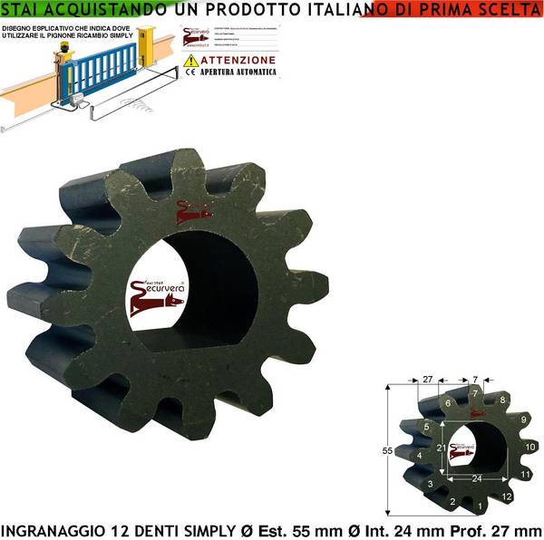 Ingranaggio Z12 Adatto Alla Cremagliera Universale M4 Pignone Ricambio Motore Simpy e Geko Del Cancello Scorrevole Acc