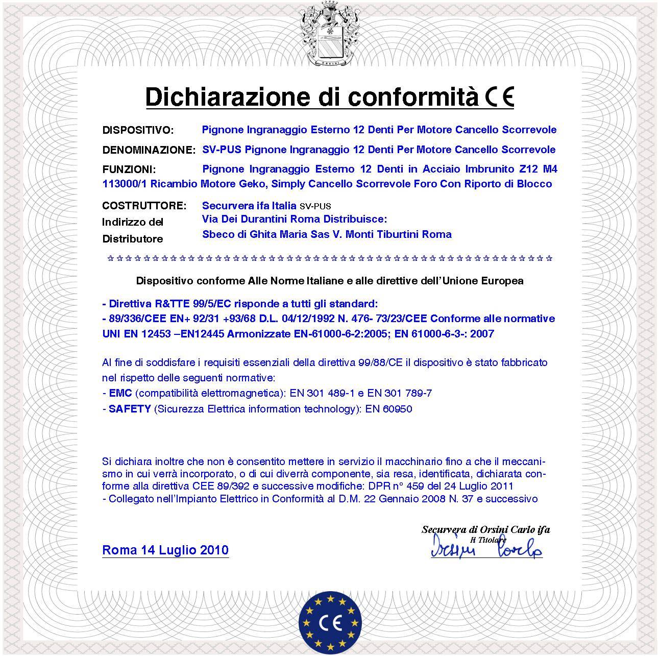 Ingranaggio Z12 Adatto Alla Cremagliera Universale M4 Pignone Ricambio Motore Simpy e Geko Del Cancello Scorrevole Acc-1