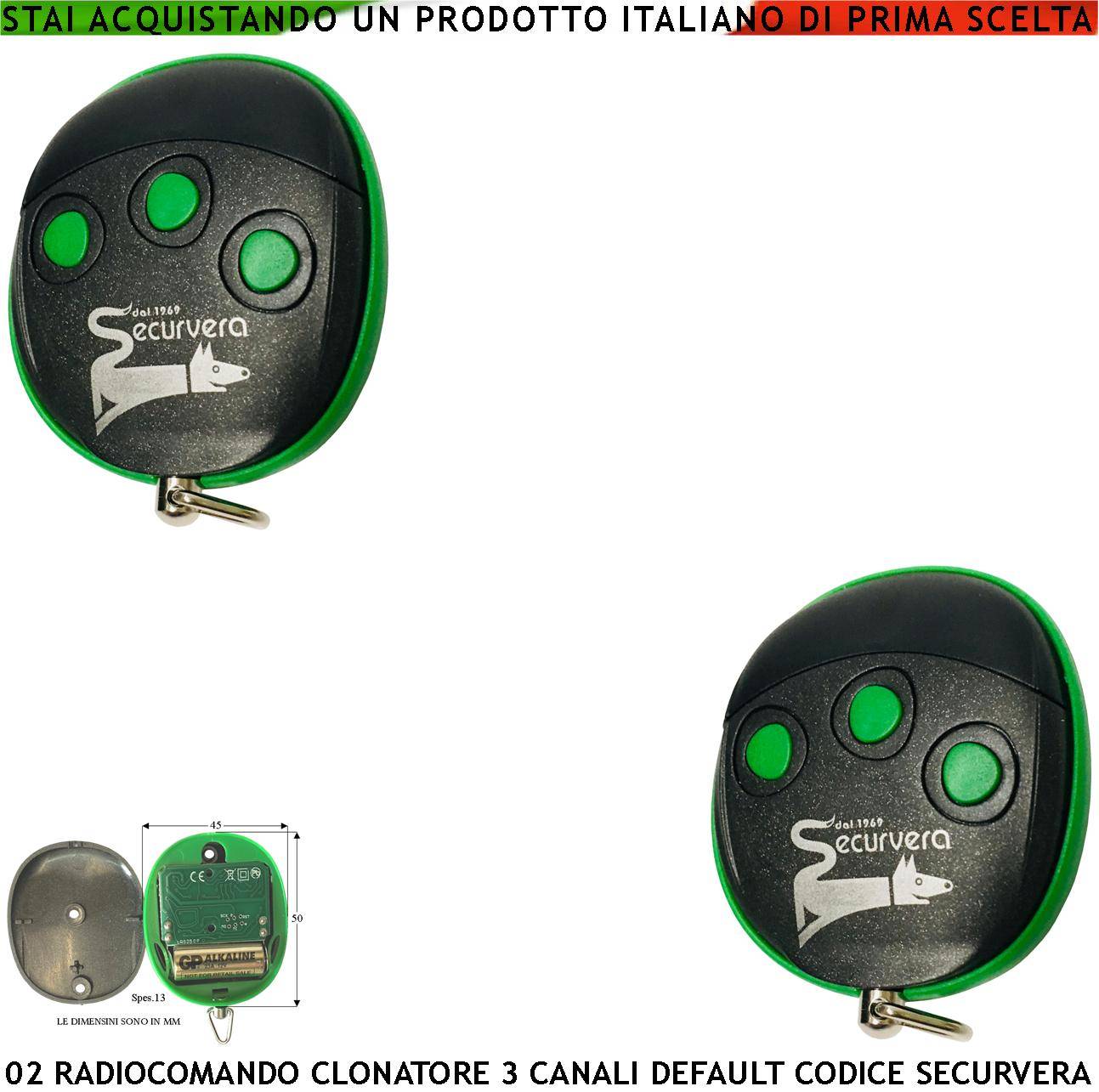 Radiocomandi Duplica Copia 3 canali 2 Pezzi Frequenza Trasmessa 433,92 MHz Potenza 1 mW Codice default Securvera 66 Bi-0