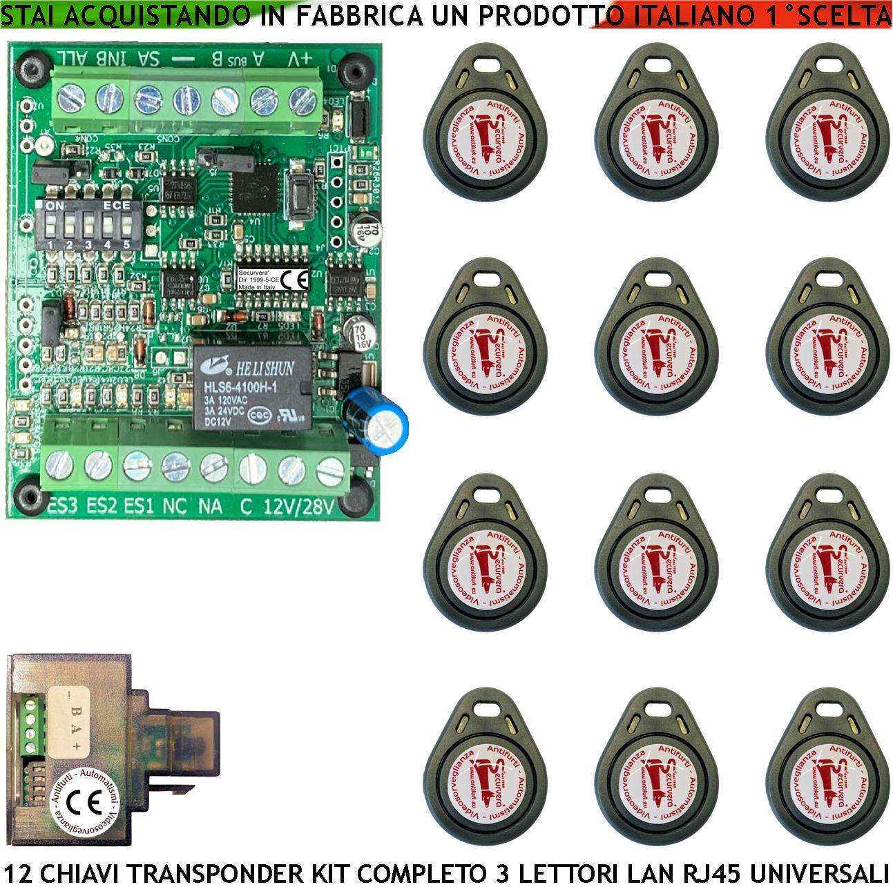 Trasponder Chiave di Prossimità 12 Chiavi TAG Lettore Modulo LAN Universale 501 RJ45 Alimentazione 12/24 Vac Relè Cont-0