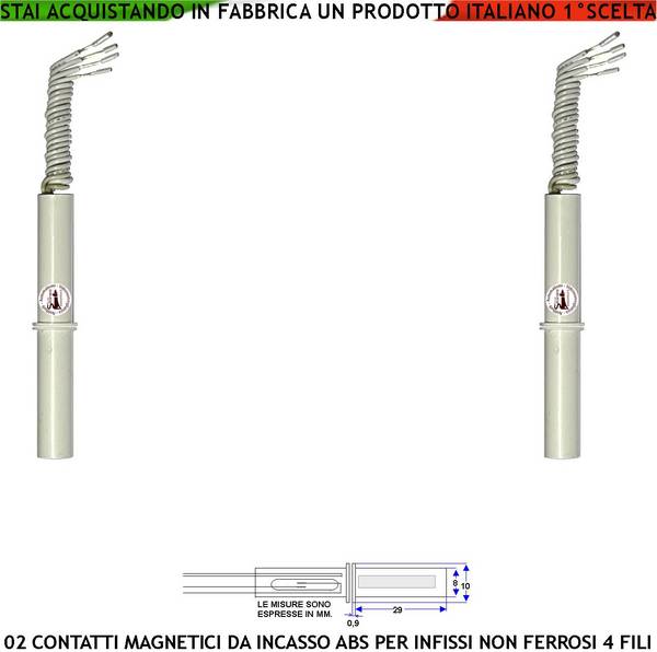 Sensore Magnetico da Incasso 2 Sensori Magnetici 8 mm Reed Uscita NC Collegamento 4 Fili Tensione Transito Max 100 V 1