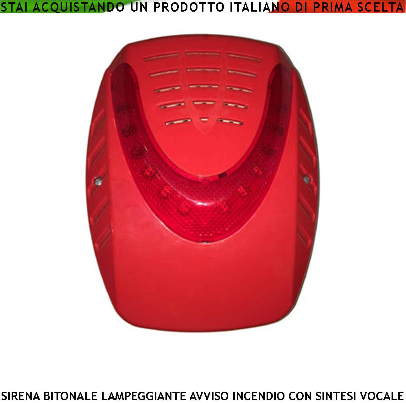 SIRENA ELETTRONICA LAMPEGGIANTE ROSSA ESTERNA SEGNALA ALLARME INCENDIO ALIMENTATA 24 VCC SOTTOCOPERCHIO ANTISCHIUMA-0