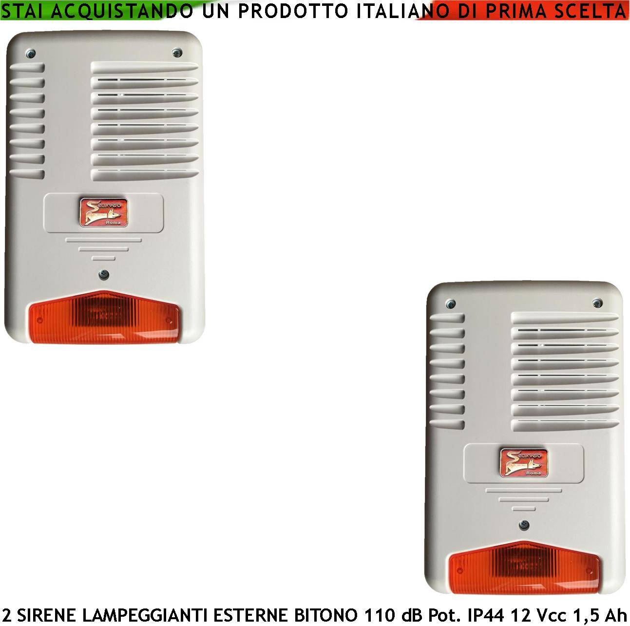 Sirena Con Lampeggiatore a Led da Esterno 2 Pezzi Melodia Bitono Frequenza A/B 1724 ± 2475 Hz 110 dB Alim. 12 Vcc Asso-0