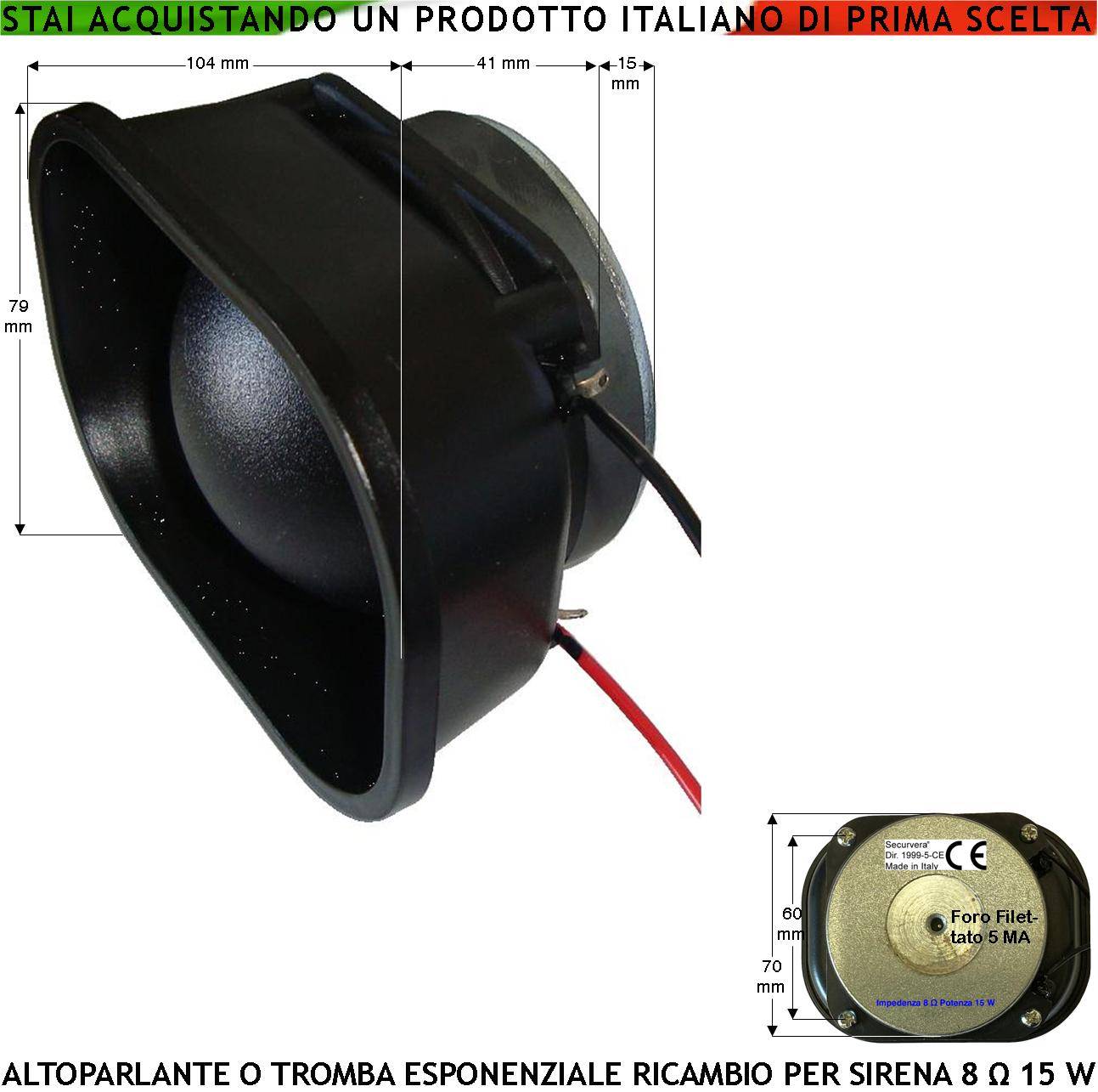 Diffusore Sonoro Tromba Esponenziale Magnetodinamica Impedenza 8 Ω Potenza 15 W Ricambio Sirena Allarme Tutte Marche S-0