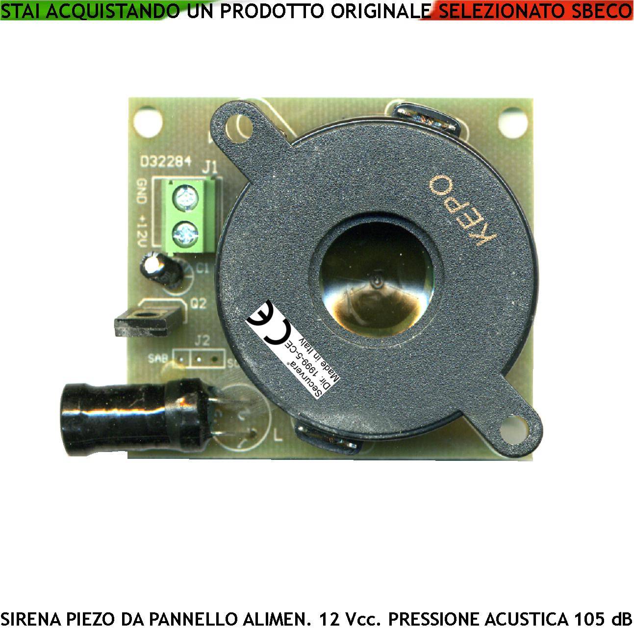 Sirena Piezo Per Centrale Antifurto Acustica 105 dB Alimentazione 12 Vcc Assorbimento 80 mA 2 Morsetti Polarizzati Amp-0