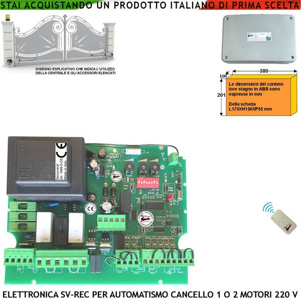 Quadro Universale Cancello Elettrico 1-2 Ante Battente 230 V Completa di Ricevente Radio 433,92 MHz Radiocomando R.C.