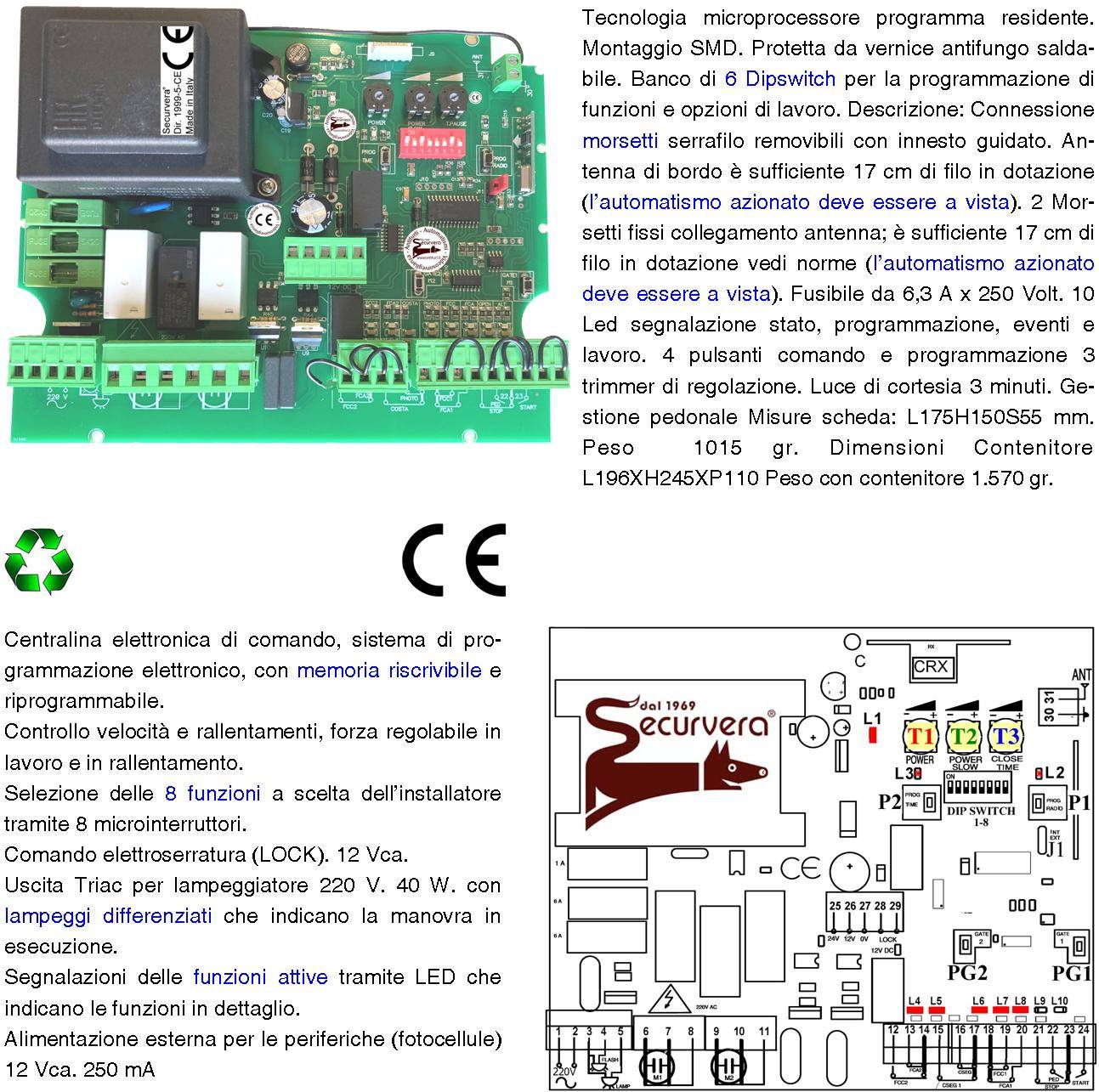 Quadro Universale Cancello Elettrico 1-2 Ante Battente 230 V Completa di Ricevente Radio 433,92 MHz Radiocomando R.C.-1