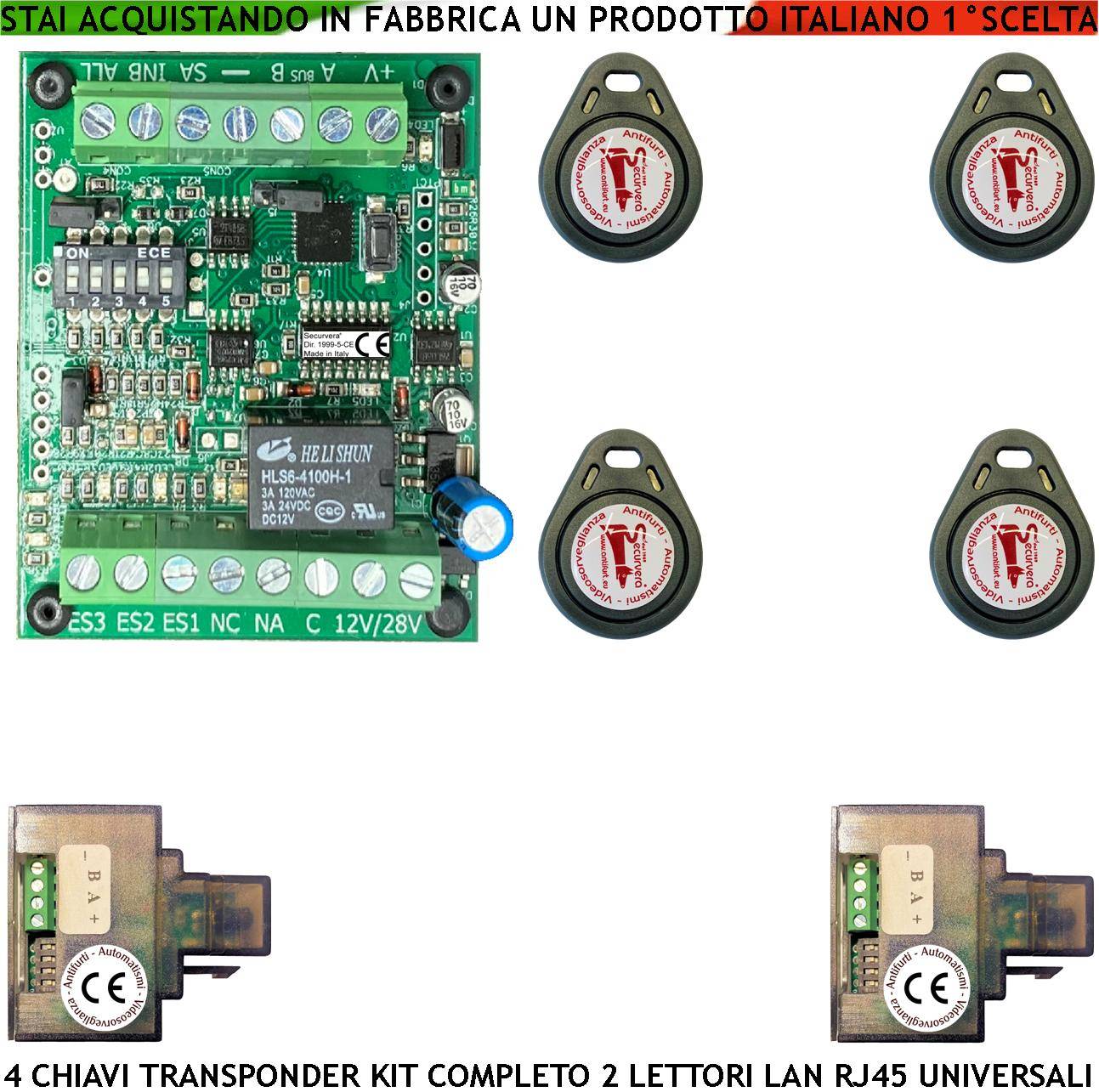 Chiave Elettronica di Prossimità 4 Chiavi TAG Due Lettori su Modulo LAN Universale 501/503 RJ45 Alimentazione 12/24 Va-0