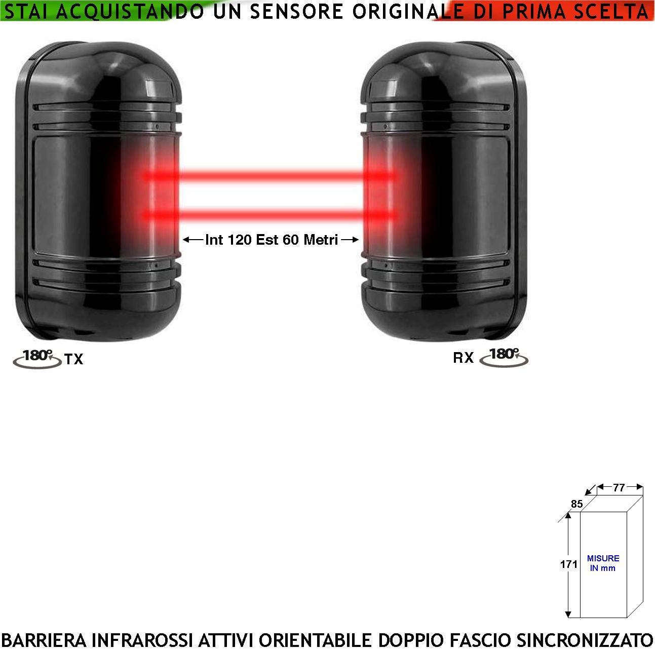 Barriera Infrarossi Attivi Doppio Fascio Orientabile Sensore Segnala Allarme Passaggio Intruso Protezione Lineare Port-0
