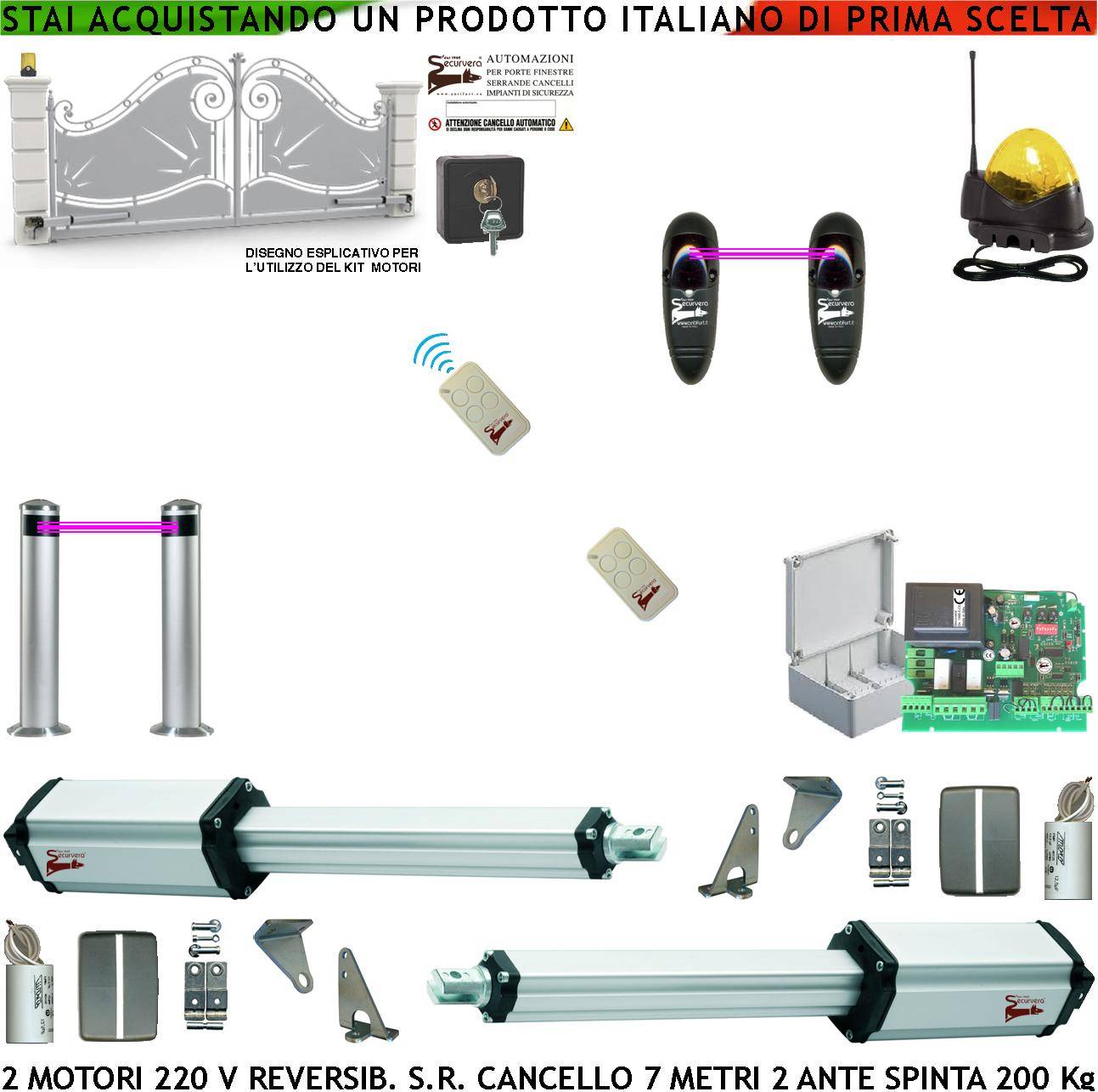 Cancello da 7 Metri 2 Ante da 3,5 MT Kit Automatismo Motori 230 V Stelo Retrattile Reversibile Corsa Stelo 600 mm Spin-0