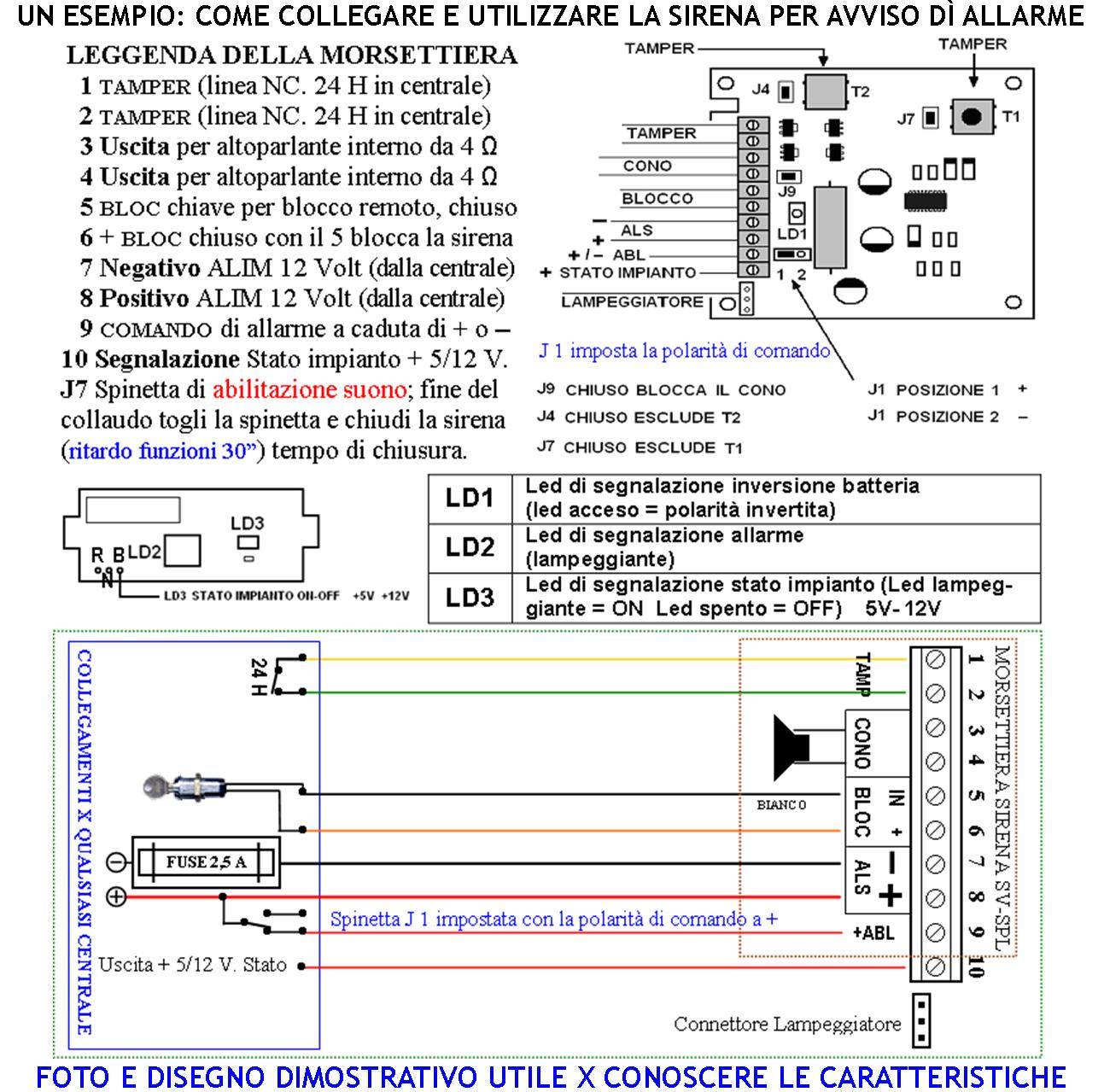 Amplificatore Ricambio Sirena Antifurto Scheda a Led Lampeggiatore per Starna Nota A/B 1724/2475 Hz 110 dB Allarme Cad-1