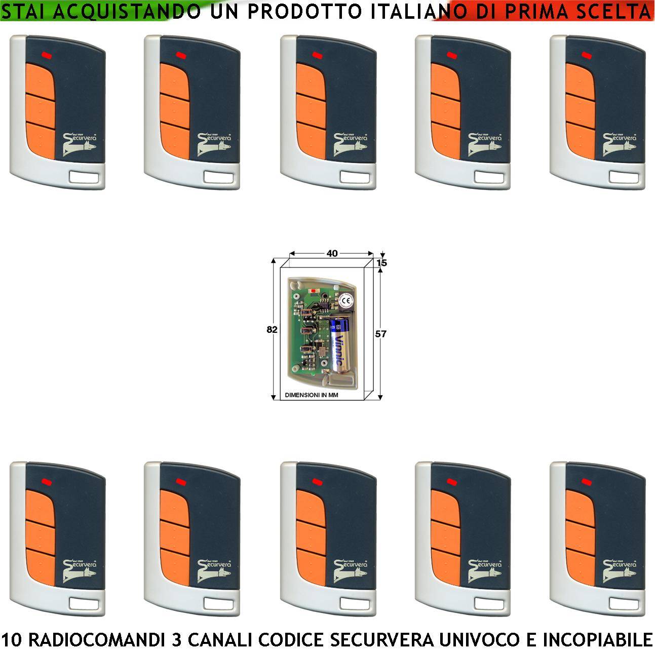 Telecomando Radiocomando 3 Canali Frequenza 433,92 MHz Potenza 1 mW Dieci Pezzi Portata Aria Libera 60/100 MT Codice S-0