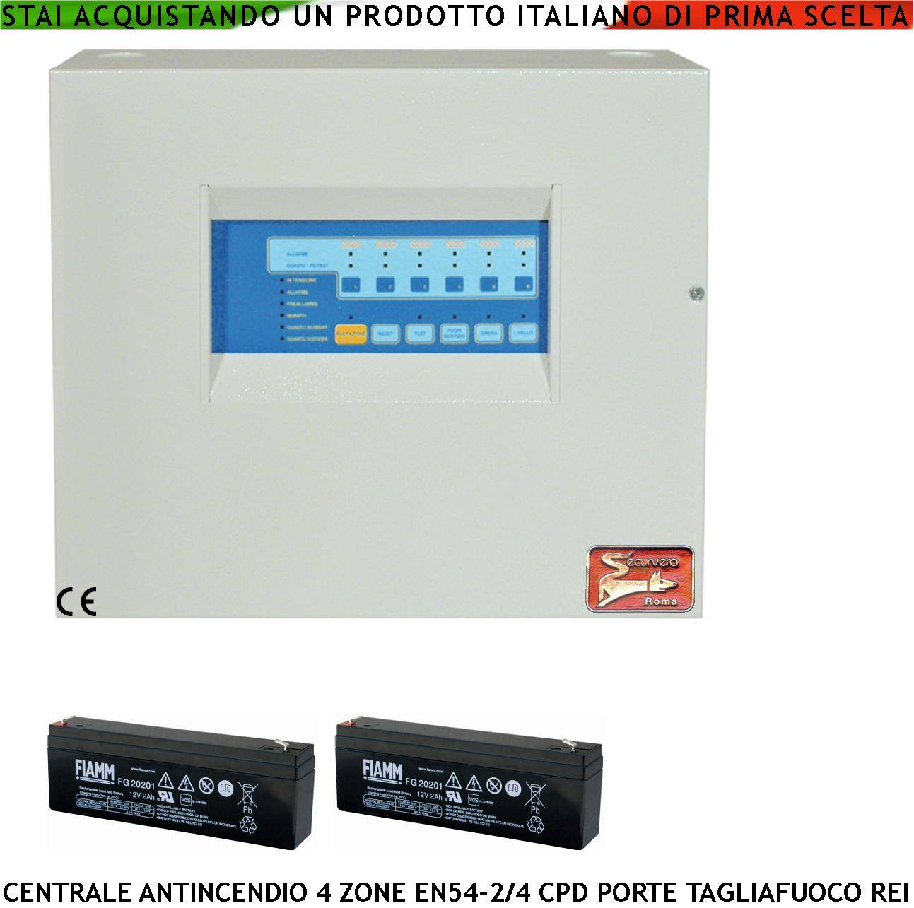 CENTRALE ANTINCENDIO 4 ZONE GESTISCE 128 SENSORI COMANDA BLOCCA PORTE R.E.I ALLARME TELEFONICO SIRENE SPEGNIMENTO 2 BA-0