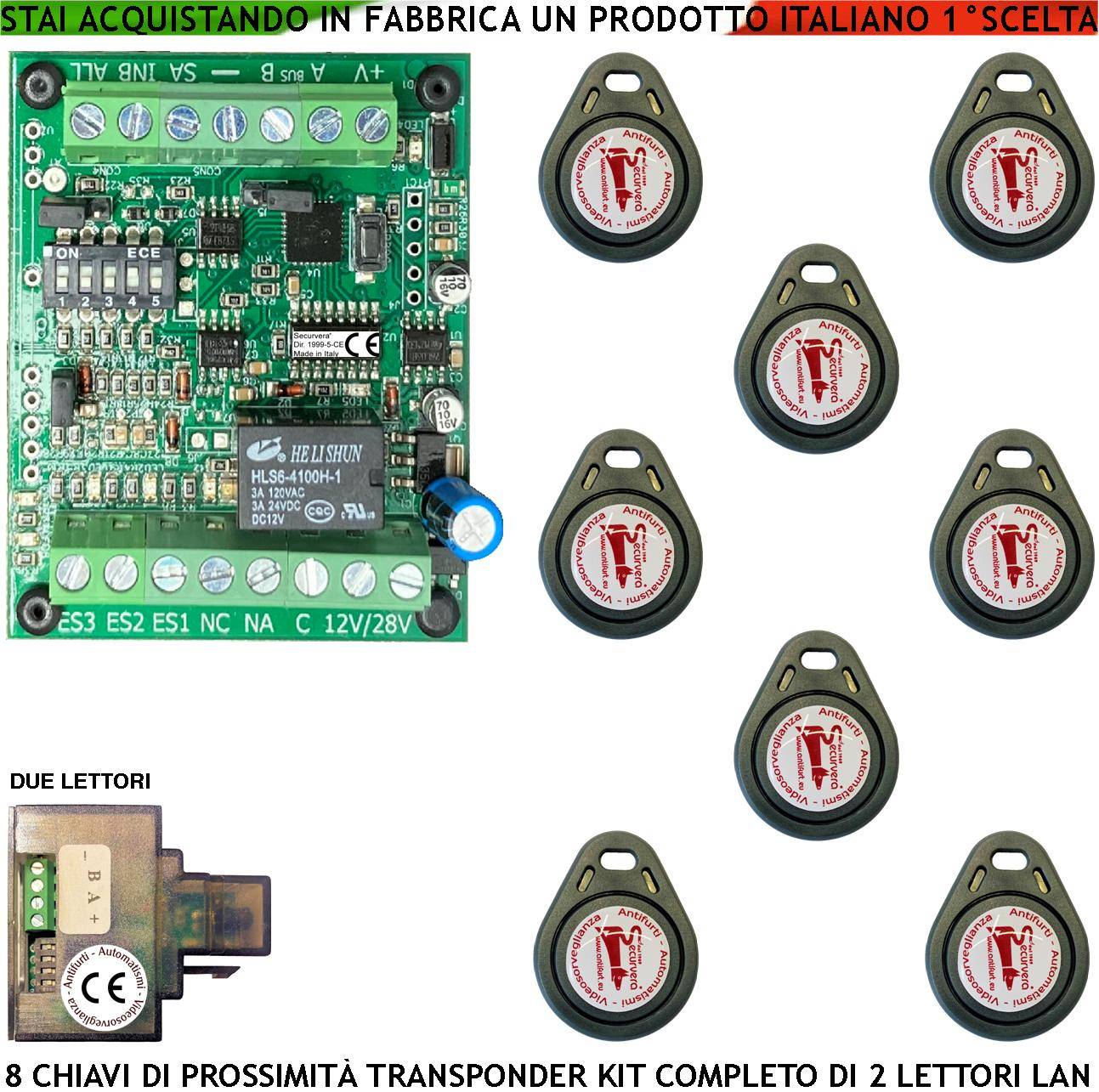Chiave di Prossimità 8 Chiavi TAG Trasponder Due Lettori su Modulo LAN Universale 501/503 RJ45 Alimentazione 12/24 Vac-0