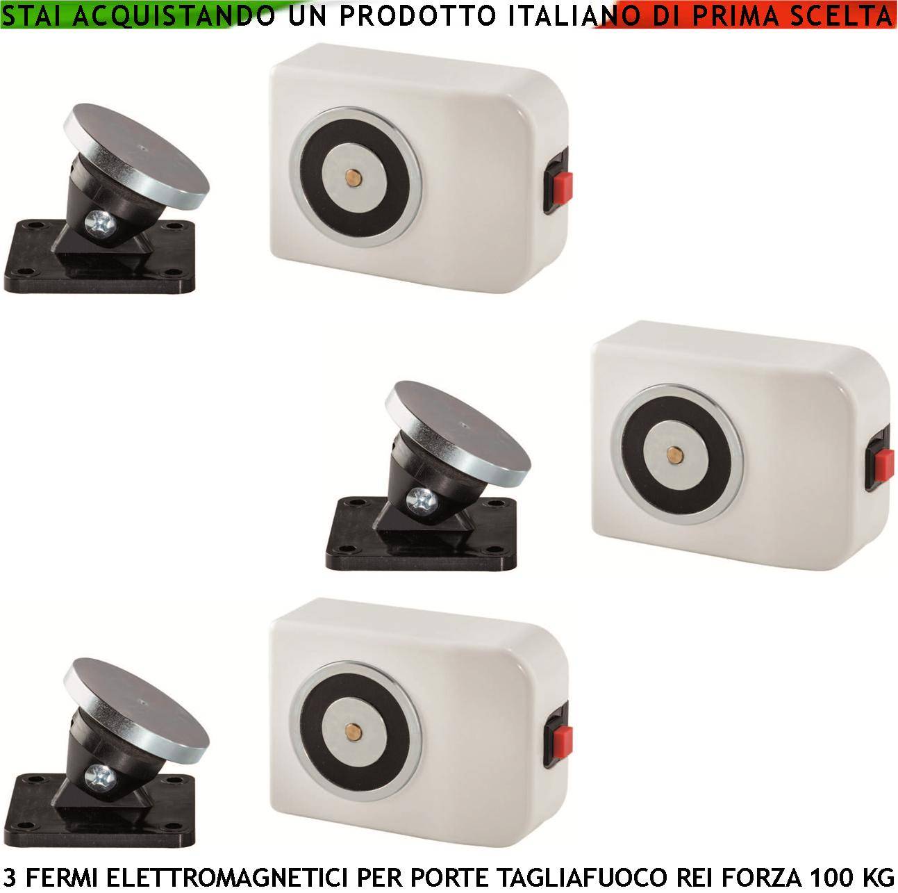 ELETTROMAGNETI BIANCHI BLOCCA PORTE TAGLIAFUOCO REI 3 PEZZI FORZA DI TRAZIONE 100 KG ANTINCENDIO ALIMENTAZIONE 22/28 V-0