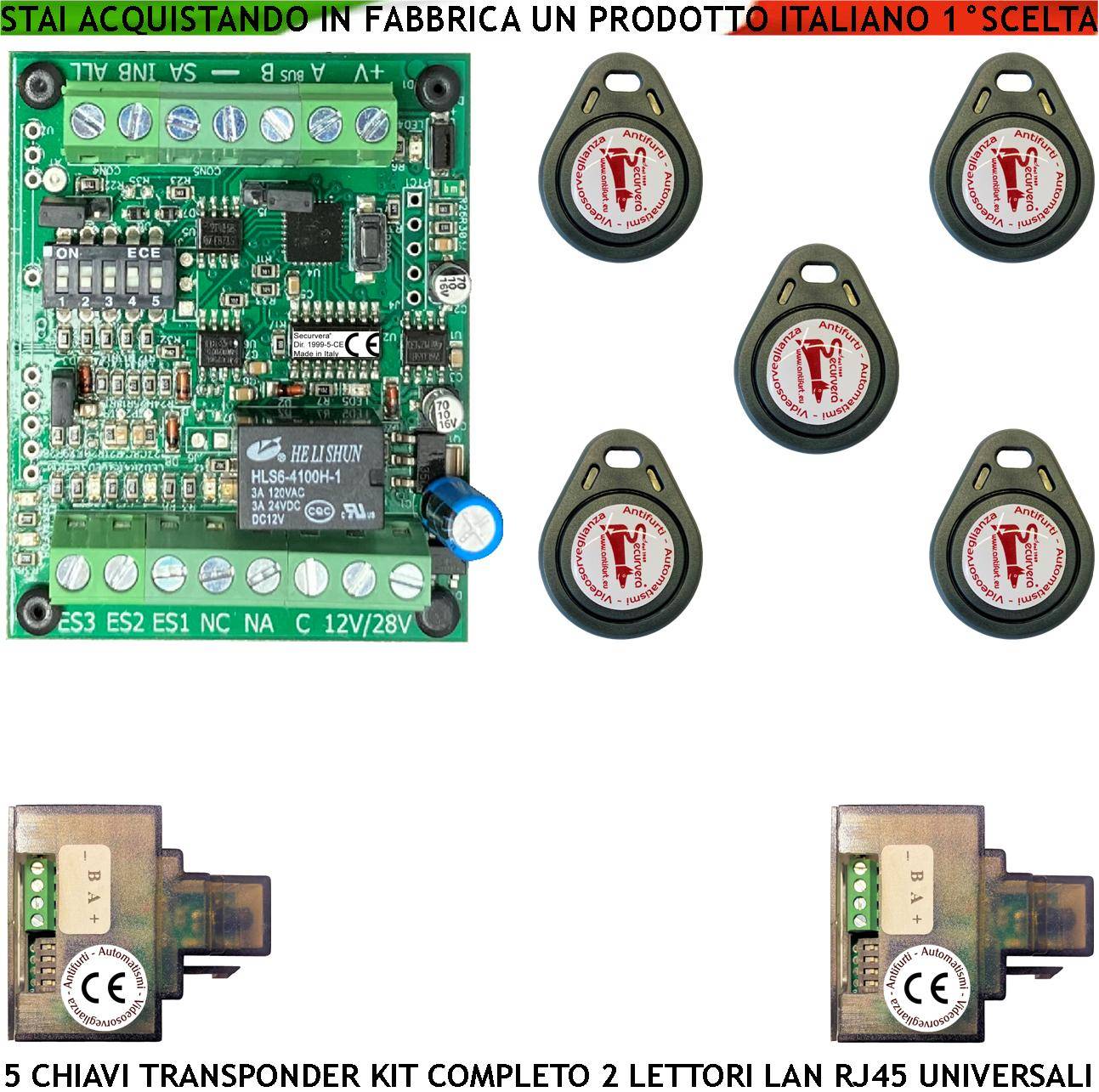 Trasponder di Prossimità 5 Chiavi Sicurezza TAG 2 Lettori su Modulo LAN Universale 501/503 RJ45 Alimentazione 12/24 Va-0