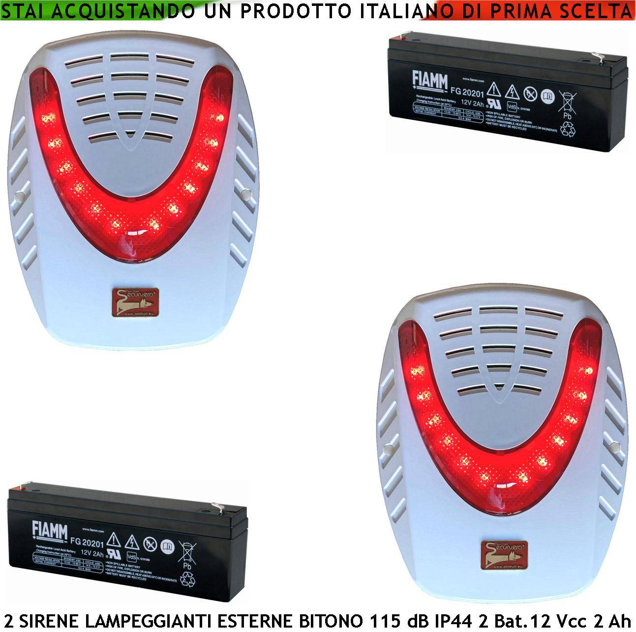 Sirena Antifurto Esterna Lampeggiante a Led 2 Pezzi Binota Frequenza A/B 1724/2475 Hz 115 dB Allarme Caduta +/- 2 Segn-0
