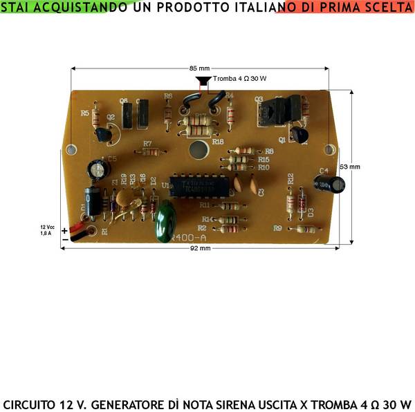Elettronica Ricambio Sirena Allarme Generatore Melodia Sonora Frequenza A/B 1500 ÷ 4000 Hz Uscita per Tromba Magnetodi