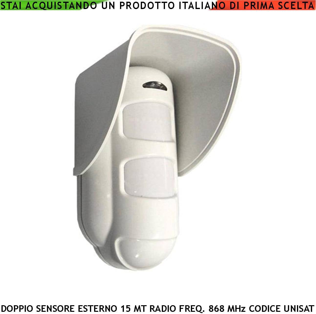 Sensore Movimento Estranei Doppia Tecnologia da Esterno IP54 Copertura 15 Metri Grandangolo o 25 Metri Tenda Via Radio-0