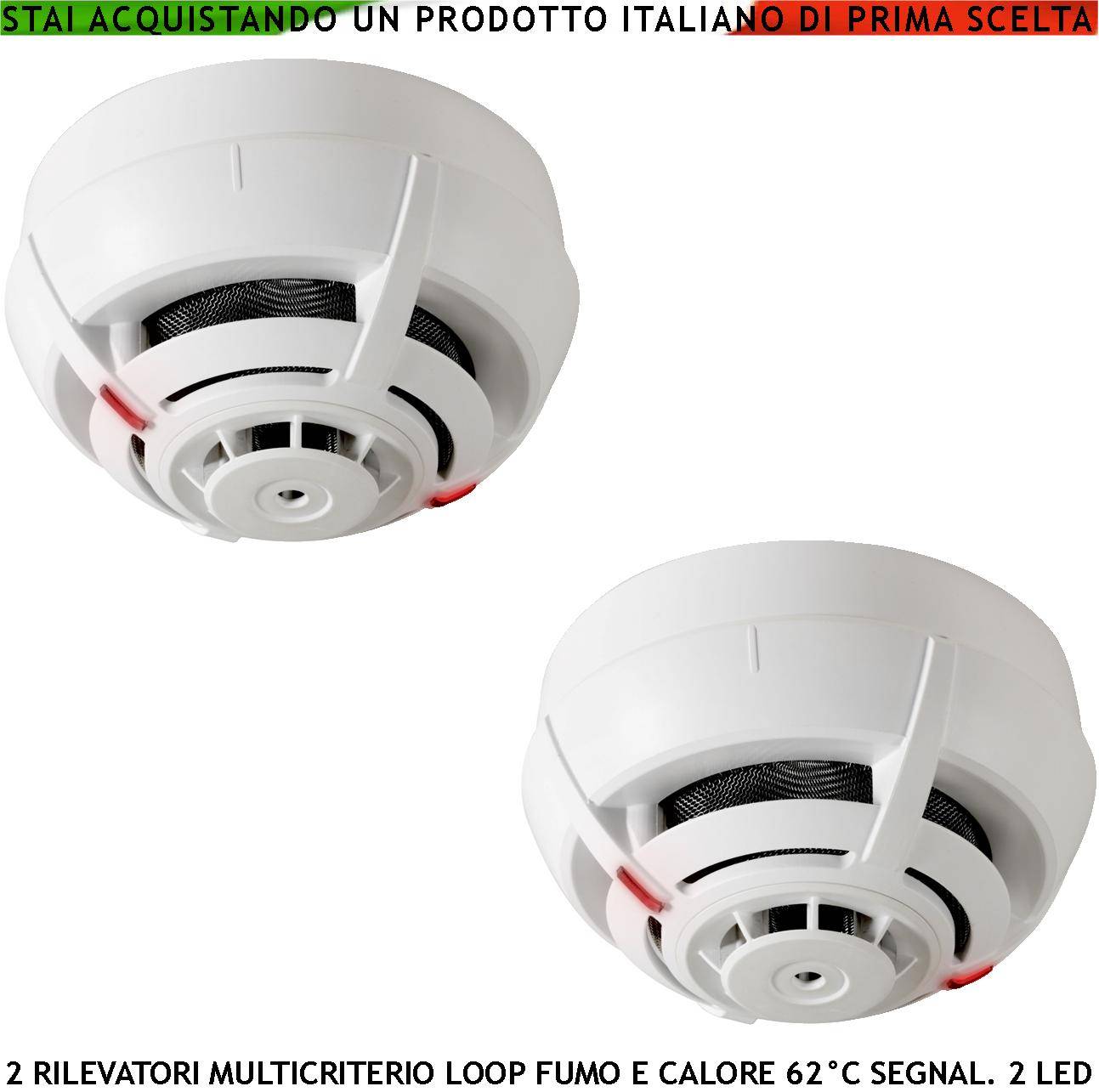Rilevatori di Fumo 2 Sensori di Temperatura Multicriterio Antincendio Loop Led Uscita OC 14 mA Segnalazione Remota Com-0