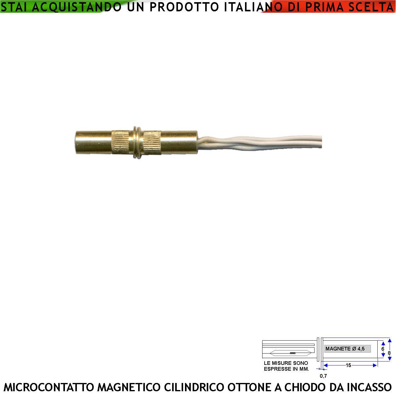 Contatto Magnetico Mini in Ottone da Incasso Antifurto Finestre Infissi Contatto Reed NC Sottovuoto Campo Attrazione 1-0