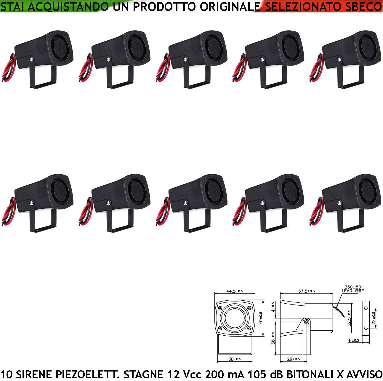 Segnalazione Pericolo Furto Barca Sirena Piezoelettrica Stagna 10 Pezzi 12 Vcc Assorbimento 200 mA Pressione Acustica-0