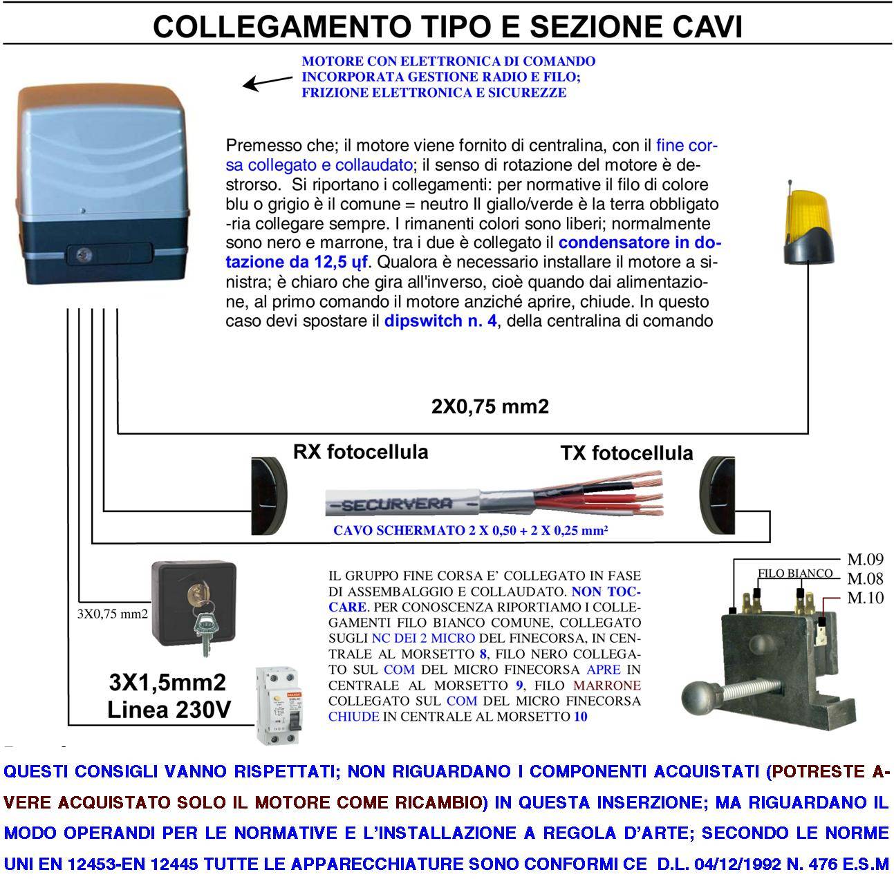 MOTORE 220 V CON CENTRALE PER CANCELLO SCORREVOLE TRAINA 6 QUINTALI 2 RADIOCOMANDI FARO SELETTORE 2 COPPIE FOTOCELLULE-3