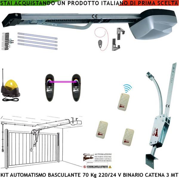 Cler Basculante 70 Kg Kit Automazione Motore 220/24 V da Soffitto Faro Antenna 3 Radiocomandi Fotocellule Archetto Osc