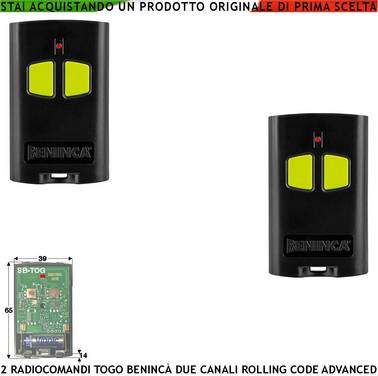 Telecomando TO.GO Due Canali Frequenza 433,92 MHz 2 Pezzi Portata Radio 60/100 MT Codice Advanced Rolling Code 128 Bit