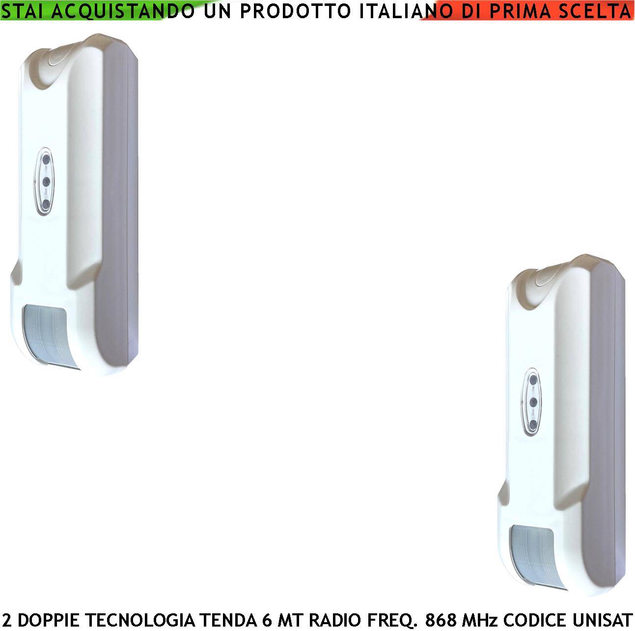 Sensore Movimento Balcone Doppia Tecnologia Tenda 2 Pezzi Copertura 6 Metri Frontali Prof. 1,8 MT Via Radio Freq. 868-0
