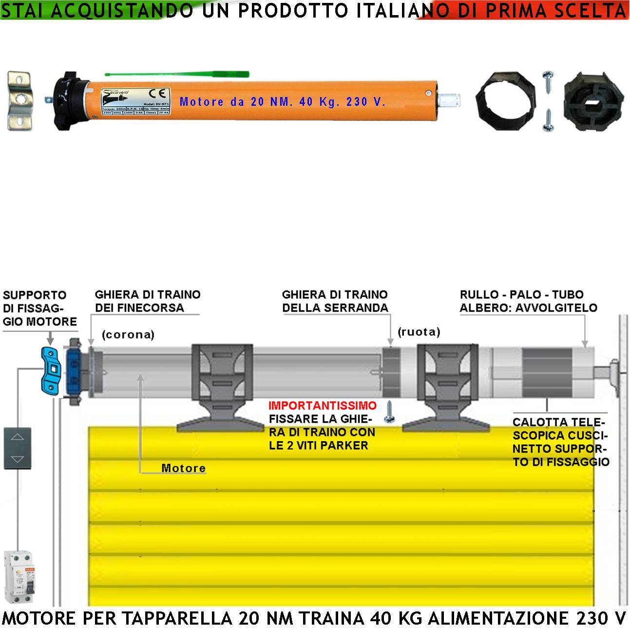 Motore 230 V 140 W Potenza di Traino 20 Nm Circa 40 KG Tapparella Elettrica Blocco Sollevamento Telo Fine Corsa Regola-0