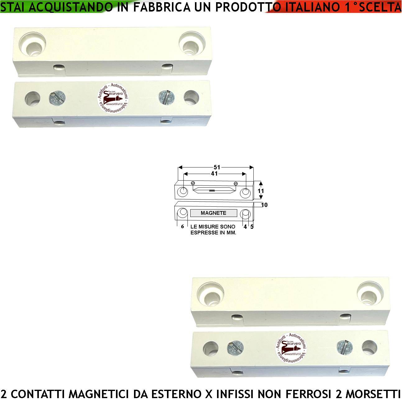 Rilevatore Magnetico Esterno 2 Pezzi Allarme Infissi Non Ferrosi Contatto Reed Uscita NC Sensibilità Magnetica 13 mm T-0