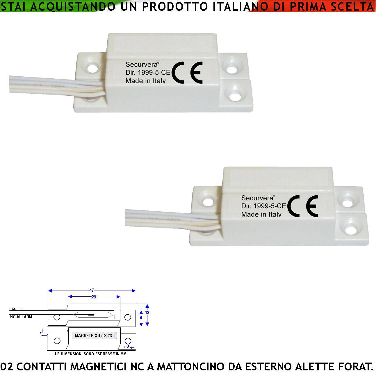 Rilevatori Magnetici ABS da Esterno 2 Pezzi Alette di Fissaggio Reed Sottovuoto Sensibilità Magnetica 13 mm Tensione M-0