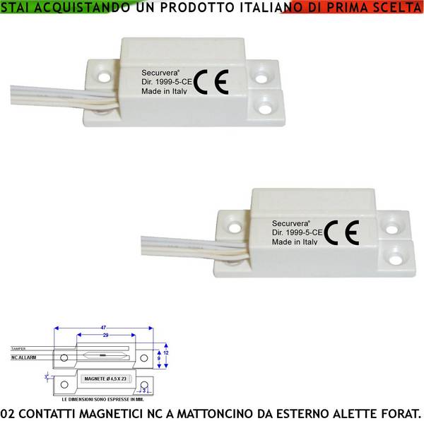 Rilevatori Magnetici ABS da Esterno 2 Pezzi Alette di Fissaggio Reed Sottovuoto Sensibilità Magnetica 13 mm Tensione M