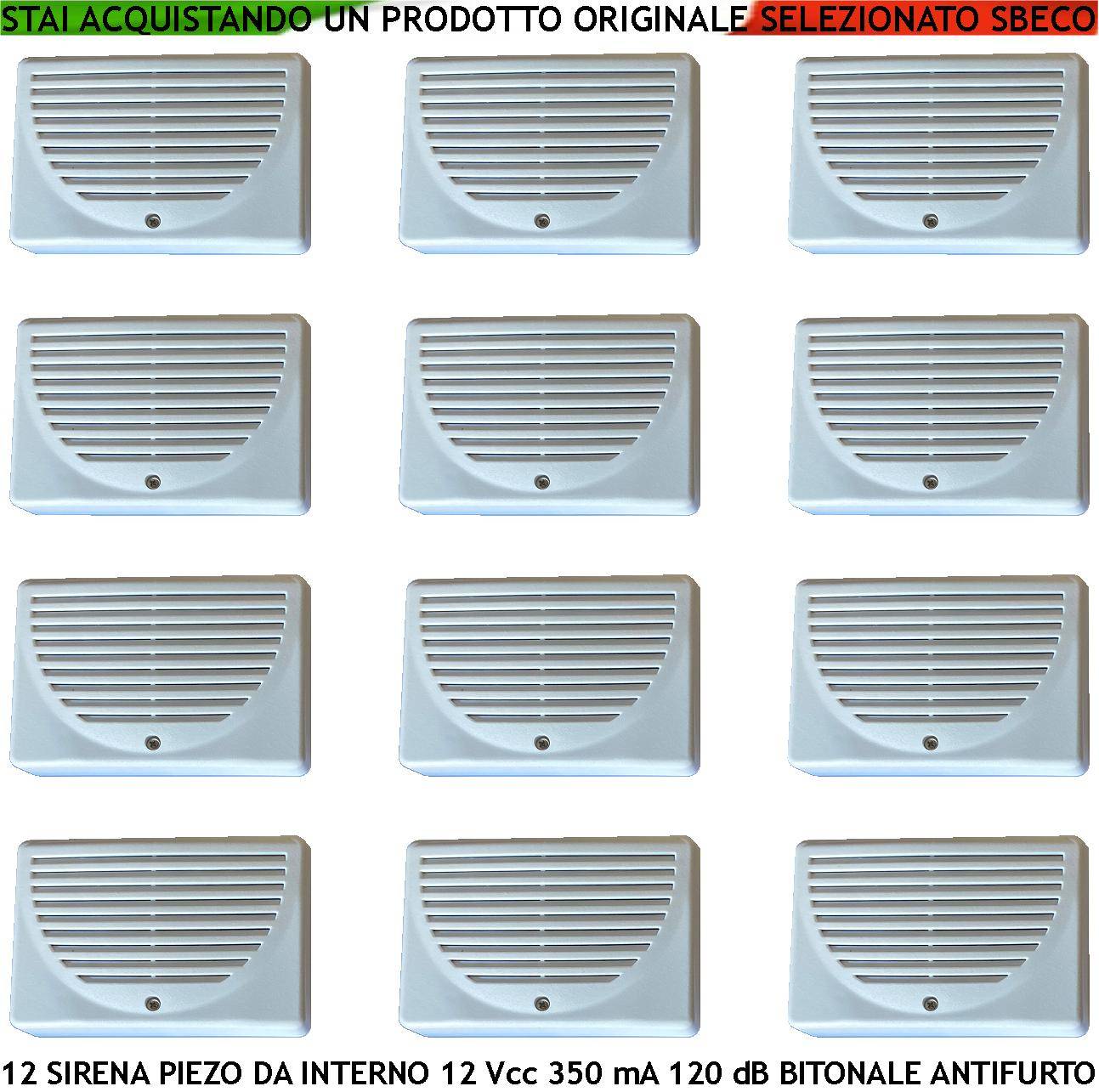 Sirena Antifurto da Parete Interna 12 Pezzi Diffusore Piezo Acustica 120 dB Morsetti Polarizzati Alimentazione 12 Vcc-0
