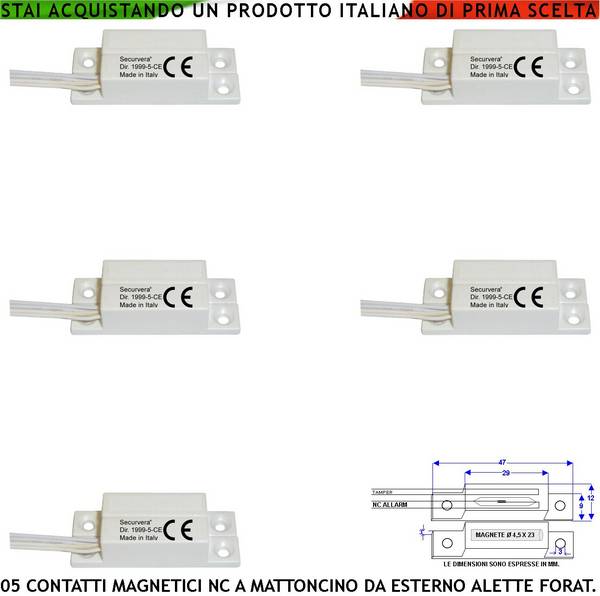 Sensori Magnetici Esterno 5 Pezzi Sensibilità Magnetica 13 mm Contatto Reed NC Sottovuoto Tensione Max 30 V 0,5 Ah Car