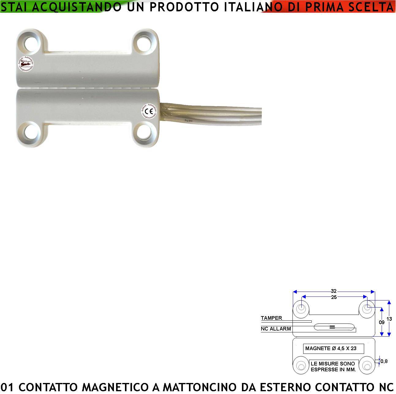 Contatto Magnetico ABS da Esterno 1 Pezzo per Allarme Finestre Porte Infissi Contatto Reed NC Sottovuoto Sensibilità M-0