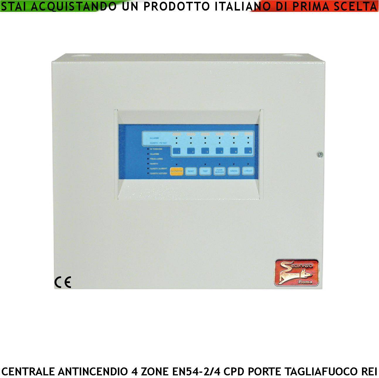 CENTRALE ANTINCENDIO 4 ZONE GESTISCE 128 SENSORI COMANDA ELETTROMAGNETI PER PORTE R.E.I ALLARME TELEFONICO SIRENE SPEG-0