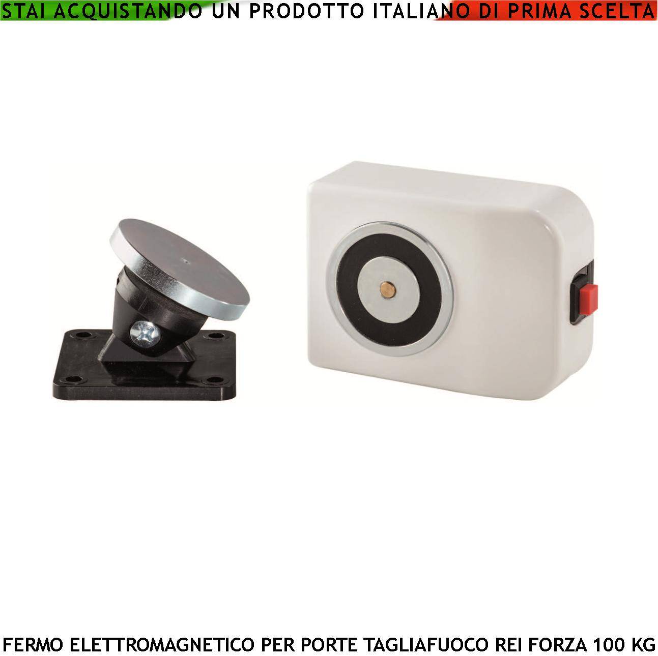 ELETTROMAGNETE FERMO BIANCO PORTE TAGLIAFUOCO REI FORZA DI TRAZIONE 100 KG ANTINCENDIO ALIMENTAZIONE 22/28 VCC-0