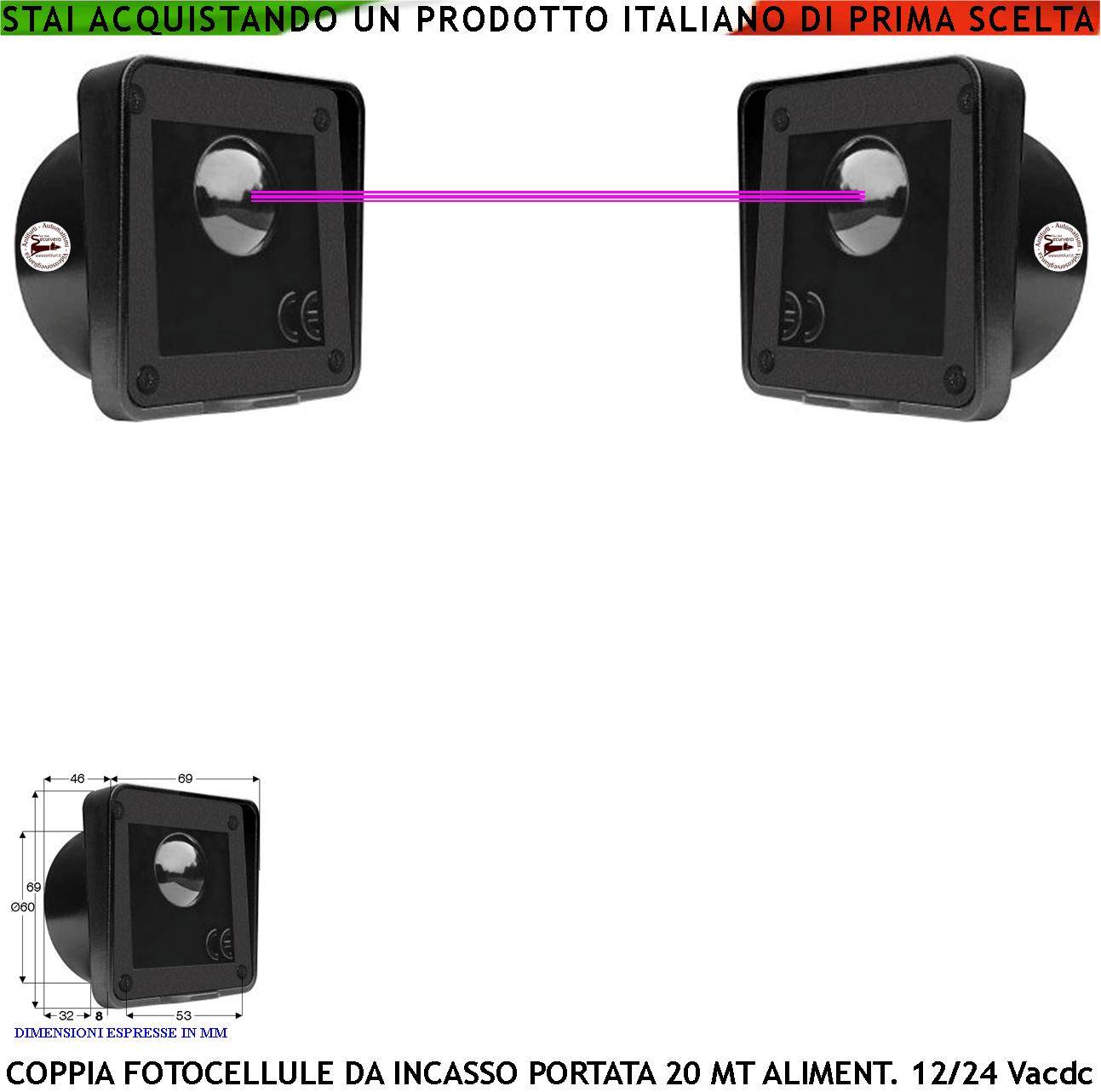 Coppia Fotocellule Incasso Sicurezza e Controllo Cancello Elettrico Automatico TX e RX Portata 20 Metri Montaggio a Pa-0