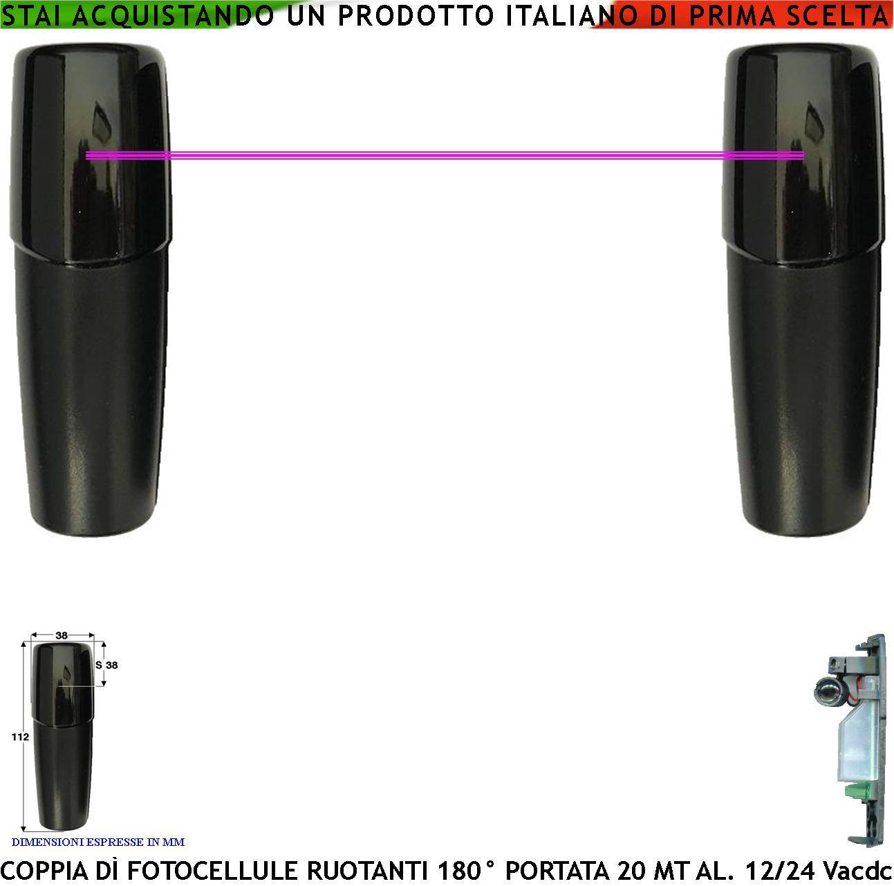 Coppia Fotocellule Orientabili 180° Orizzontale Portata 20 Metri Lineari Controllo e Sicurezza Automazione Cancello Mo-0