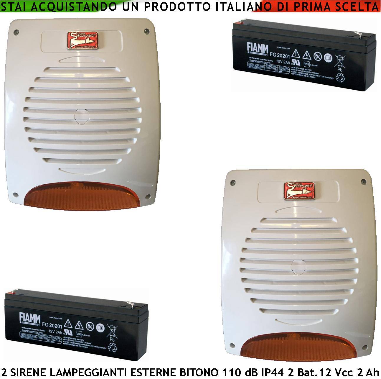 Sirene Lampeggianti a Led Esterne 2 Pezzi Tromba Magnetodinamica Melodia Bitono 110 dB Alimentazione 12 V Assorb. 1,9-0