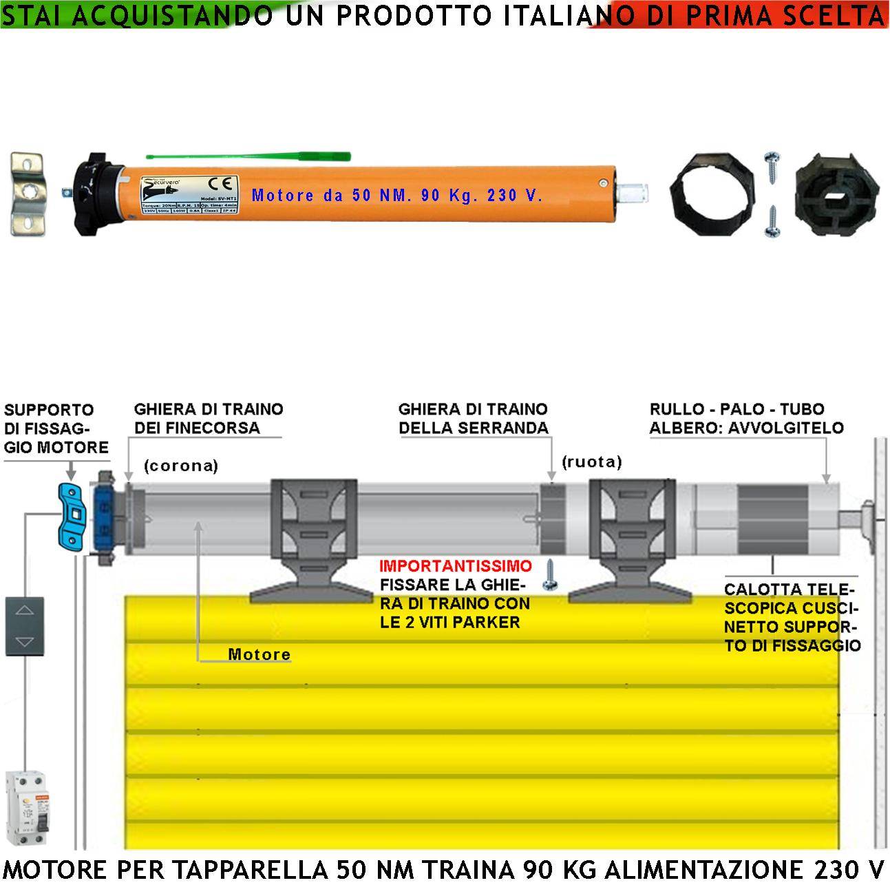 Tapparella Automatica Motore 230 V 220 W Potenza di Traino 50 Nm Circa 90 KG Blocco Sollevamento Telo Fine Corsa Regol-0