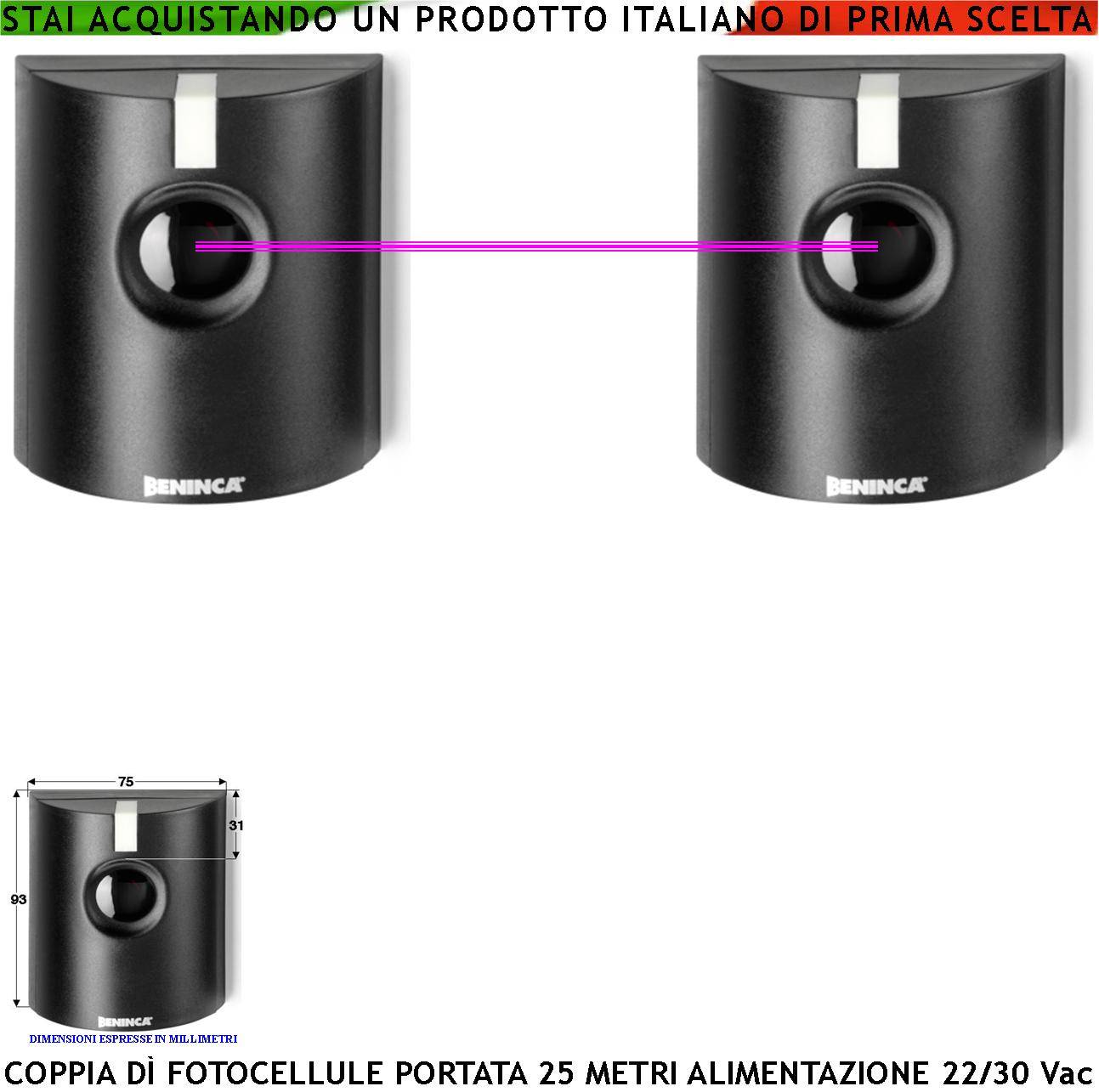 Coppia Fotocellula di Sicurezza Cancello Elettrico Benincà Controllo Passaggio Portata 25 Metri Lineari Montaggio a Pa-0