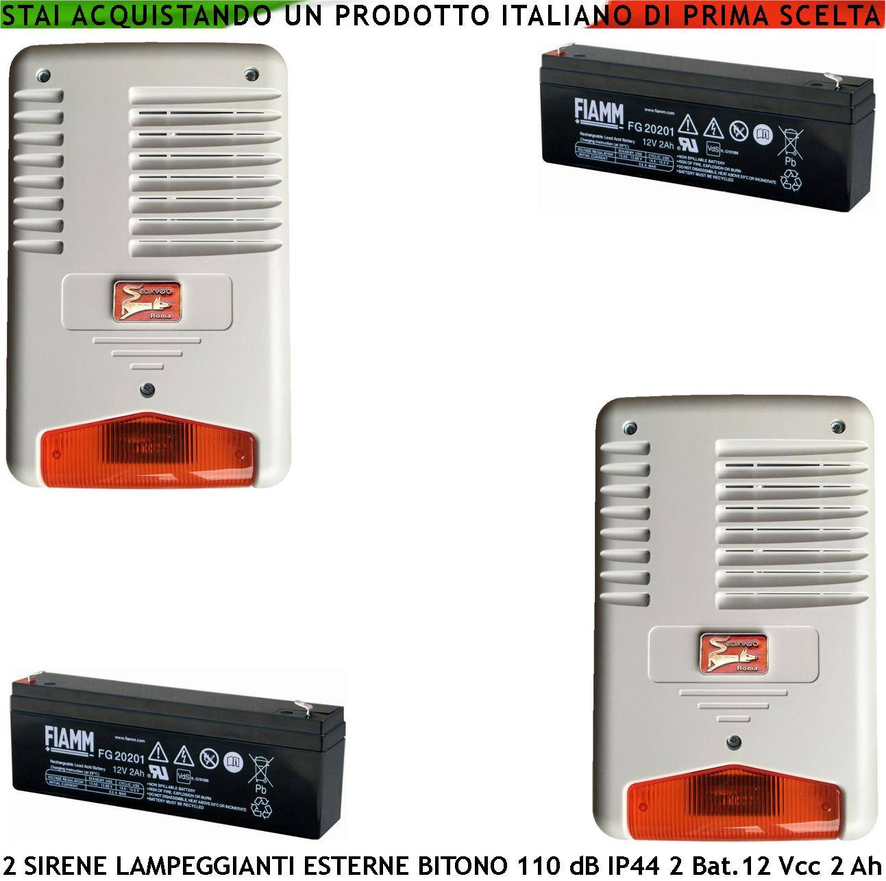 Sirena Antifurto Con Lampeggiatore a Led da Esterno 12 Vcc 2 Pezzi Suono Bitonale Frequenza A/B 1724 ± 2475 Hz 110 dB-0