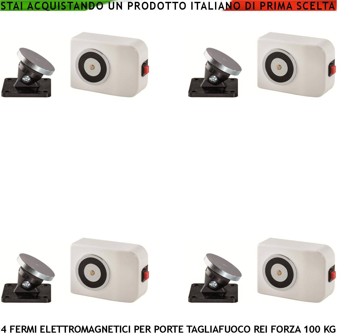 FERMAPORTA TAGLIAFUOCO REI BIANCO 4 PEZZI FORZA DI TRAZIONE MAGNETE 100 KG ANTINCENDIO ALIMENTAZIONE 22/28 VCC-0