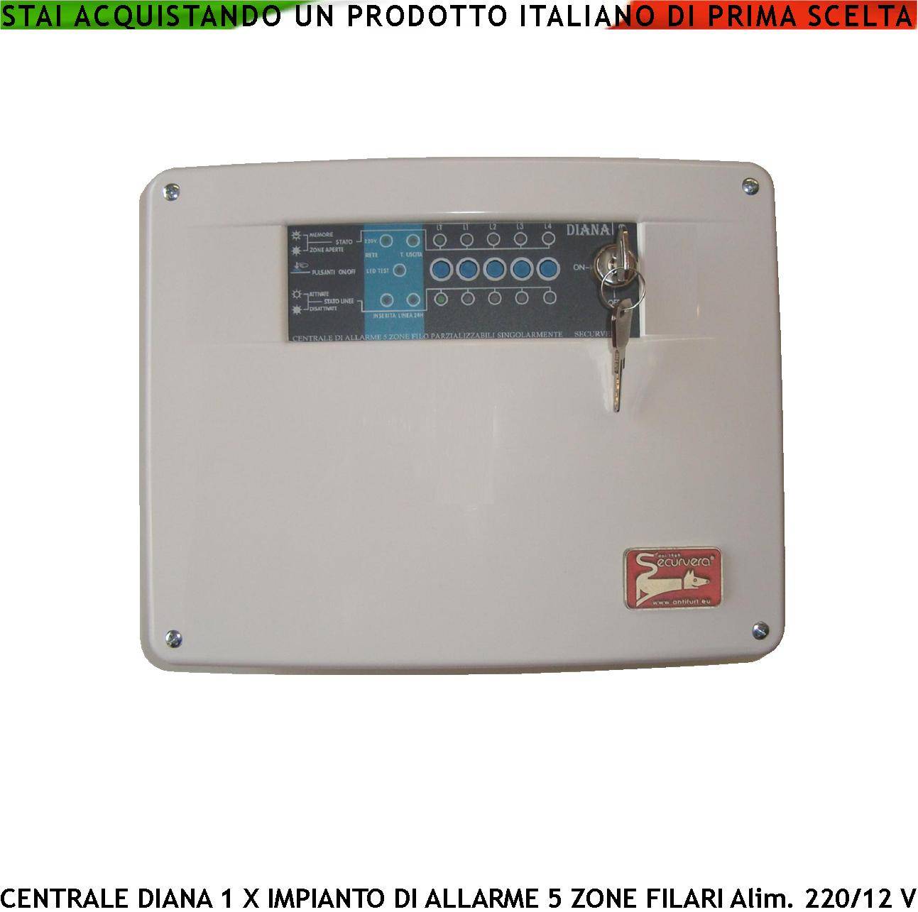 Diana 5 Zone Centrale Allarme per Impianto Antifurto Chiave Meccanica. Gestisce Sensori di Movimento Ingresso Per Tele-0